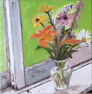 Wildflowers on the Sill (2017) - 8x8", oil on canvas (sold)